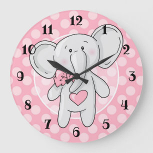 Pink Elephant - Niedliche Polka Dots Heart Bow Große Wanduhr