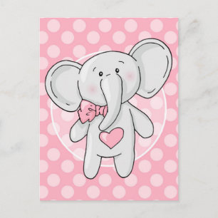 Pink Elephant - Niedliche Polka Dots Heart Bow Postkarte