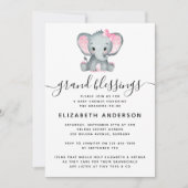 Pink Elephant Oma Baby Dusche Einladung (Vorderseite)