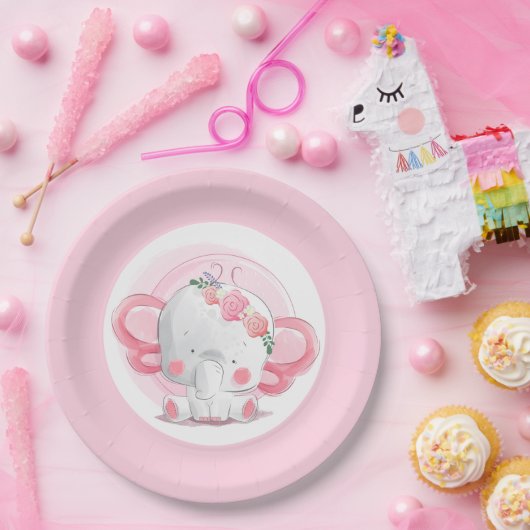 Pink Elephant Pappteller (Party)