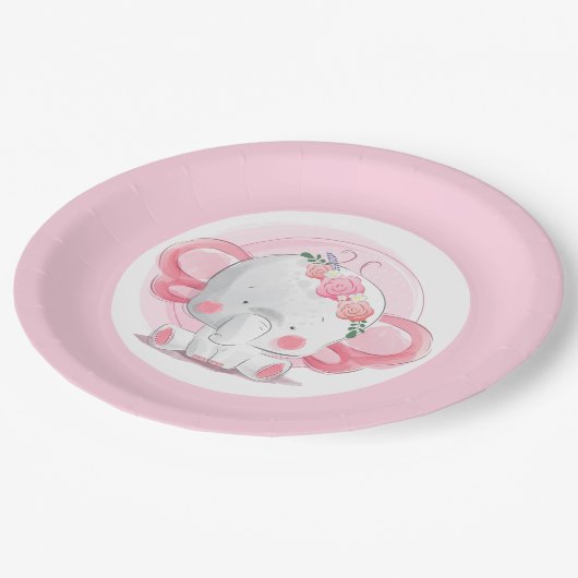 Pink Elephant Pappteller (Schrägansicht)
