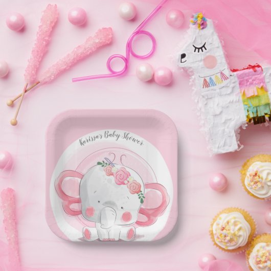 Pink Elephant Pappteller (Party)