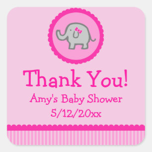 Pink Elephant Personalisiert Baby Duwer Fevor Tags Quadratischer Aufkleber