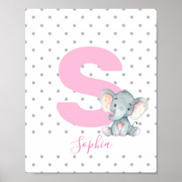 Pink Elephant Personalisiert Girl Baby Name Kinder Poster