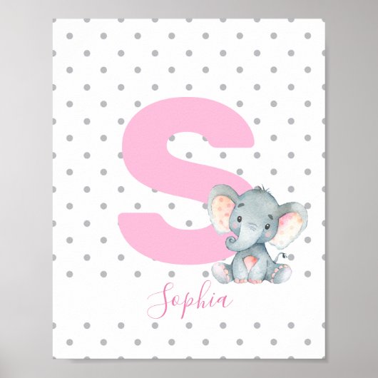 Pink Elephant Personalisiert Girl Baby Name Kinder Poster (Vorne)
