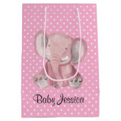 Pink Elephant Polka Dot Design Geschenktasche Mittlere Geschenktüte (Rückseite)