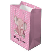 Pink Elephant Polka Dot Design Geschenktasche Mittlere Geschenktüte (Rückseite Schrägansicht)