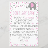 Pink Elephant Sage kein Baby Shower Game (Vorderseite)