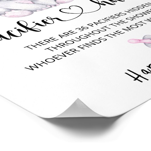 Pink Elephant Schnuller Hunt Baby Showspiel Poster (Ecke)