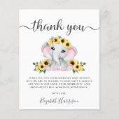 Pink Elephant Sunflower Baby Dusche Danke Karte (Vorderseite)