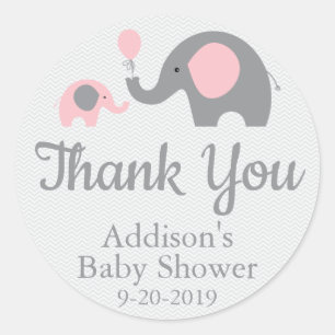 Pink Elephant Themed Baby Shower Stickers, Circle Runder Aufkleber