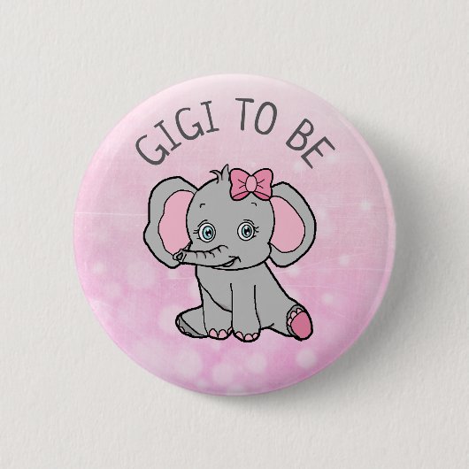 Pink Elephant Themed Gigi to Be Baby Shower Button (Vorderseite)