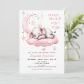 Pink Elephant Twinkle Little Star Girl Baby Dusche Einladung (Stehend Vorderseite)