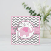 Pink Elephant und Zickzack Print Baby Dusche Einladung (Stehend Vorderseite)