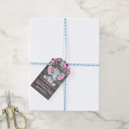 Pink Elephant Vielen Dank, dass Sie auf rustikalen Geschenkanhänger (Mit Garn)