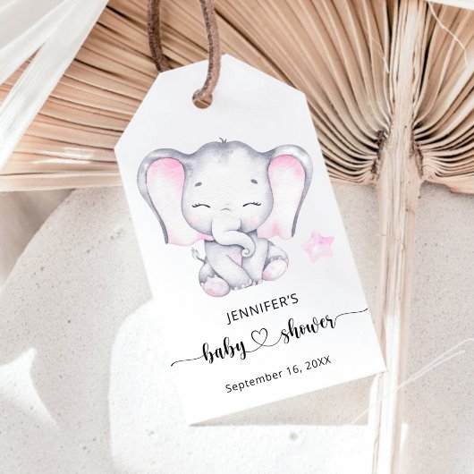 Pink Elephant Watercolor Babydusche Geschenkanhänger