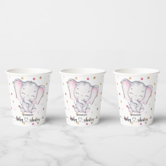 Pink Elephant Watercolor Babydusche Pappbecher (Multi)