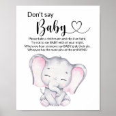 Pink Elephant Watercolor Babydusche Poster (Vorne)