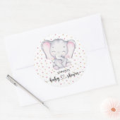 Pink Elephant Watercolor Babydusche Runder Aufkleber (Umschlag)