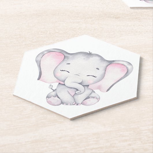 Pink Elephant Watercolor Babydusche Untersetzer (angewinkelt)
