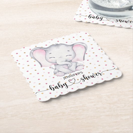 Pink Elephant Watercolor Babydusche Untersetzer (angewinkelt)