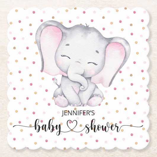 Pink Elephant Watercolor Babydusche Untersetzer (Vorderseite)