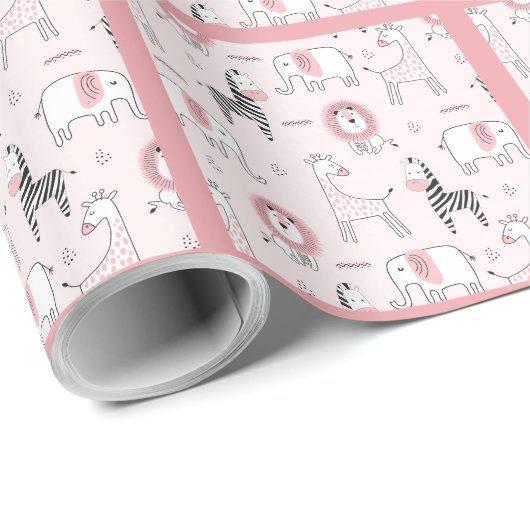 Pink Elephant Zebra Animals Baby Dusche Geschenkpapier (Rolleneckpunkt)