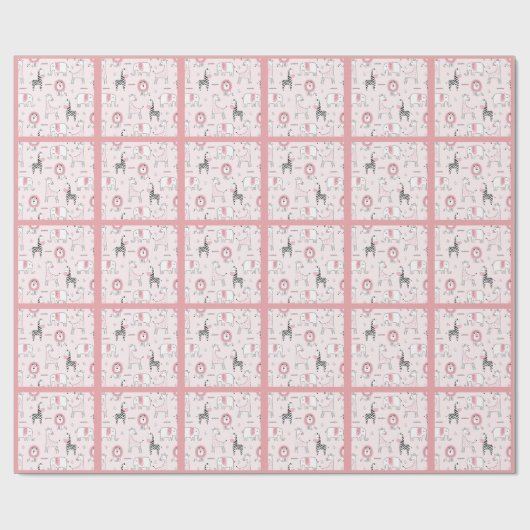Pink Elephant Zebra Animals Baby Dusche Geschenkpapier (Flach)