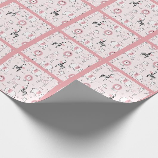 Pink Elephant Zebra Animals Baby Dusche Geschenkpapier (Ecke)