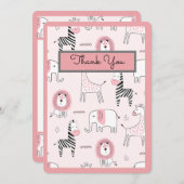 Pink Elephant Zoo Animals Baby Dusche Dankeskarte (Vorne/Hinten)