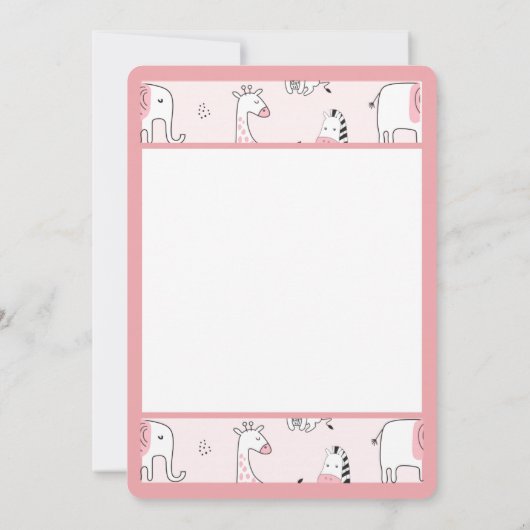 Pink Elephant Zoo Animals Baby Dusche Dankeskarte (Rückseite)
