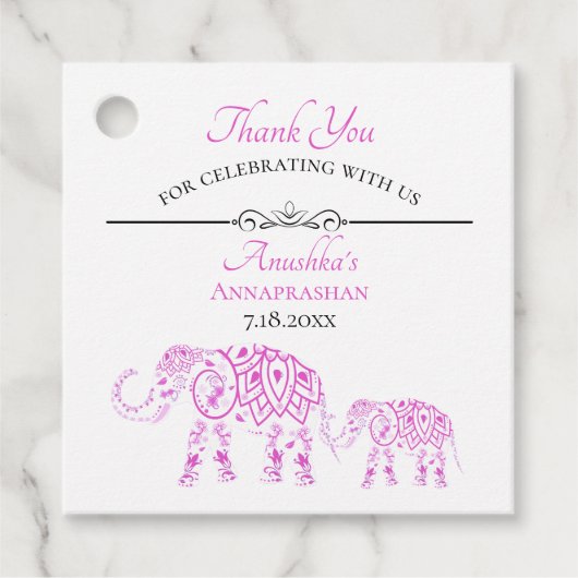 Pink Elephants Annaprashan | Erster Reis Geschenkanhänger (Vorderseite)