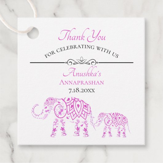 Pink Elephants Annaprashan | Erster Reis Geschenkanhänger (Vorderseite)