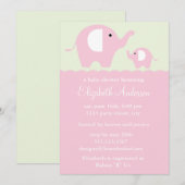 Pink Elephants Babydusche Einladung (Vorne/Hinten)