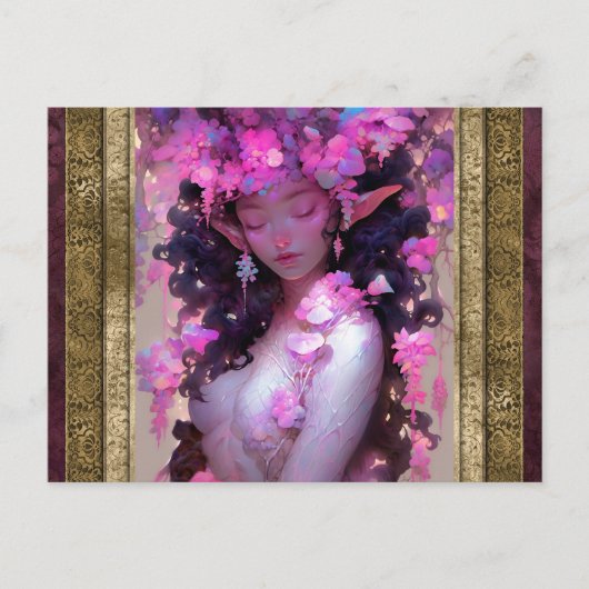Pink Elf Girl Fantasy Kunst Postkarte (Vorderseite)
