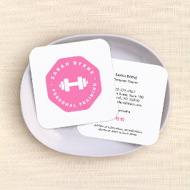 Pink Emblem Personal Trainer Training Business Ca Quadratische Visitenkarte