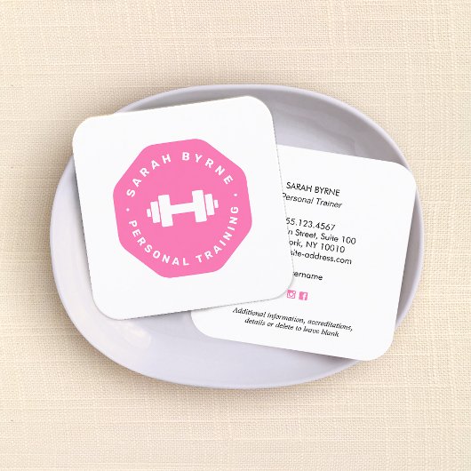 Pink Emblem Personal Trainer Training Business Ca Quadratische Visitenkarte
