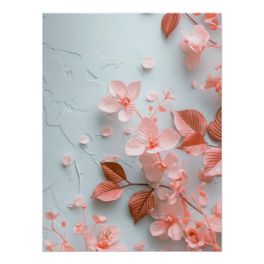 Pink Embossed Flowers | Delicate Textured Floral Poster (Vorderseite)