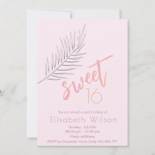 Pink Embossed Palm minimalistisch Skript süß 16 Einladung