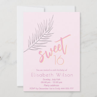 Pink Embossed Palm minimalistisch Skript süß 16 Einladung