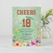 Pink Emerald Glitter Floral 18th Birthday Party Einladung (Stehend Vorderseite)