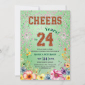 Pink Emerald Glitter Floral 24th Birthday Party Einladung (Vorderseite)