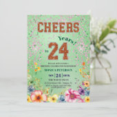 Pink Emerald Glitter Floral 24th Birthday Party Einladung (Stehend Vorderseite)