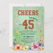 Pink Emerald Glitter Floral 45th Birthday Party Einladung (Vorderseite)