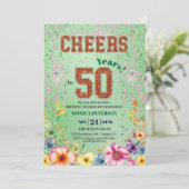 Pink Emerald Glitter Floral 50th Birthday Party Einladung (Stehend Vorderseite)