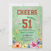 Pink Emerald Glitter Floral 51st Birthday Party Einladung (Vorderseite)