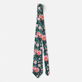 Pink Emerald Green Watercolor Rose Muster Hochzeit Krawatte