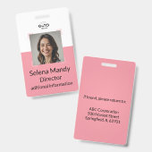 Pink | Employee Foto ID Company Security Abzeichen Ausweis (Vorder- & Rückseite)