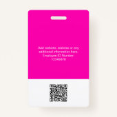 Pink Employee huge Photo Qr Bar Code Logo Name Ausweis (Rückseite)