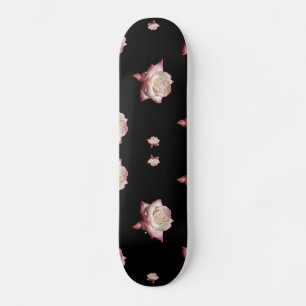 Pink Enameled Roses on Black Skateboard
